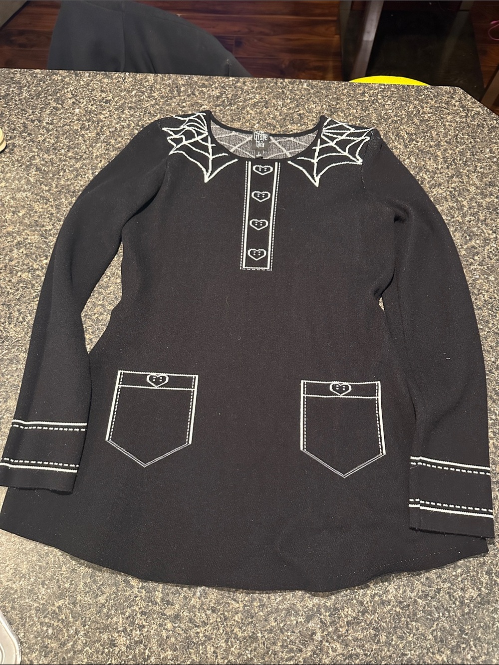 Black Spiderweb Collar Mini Dress with Contrast Stitching